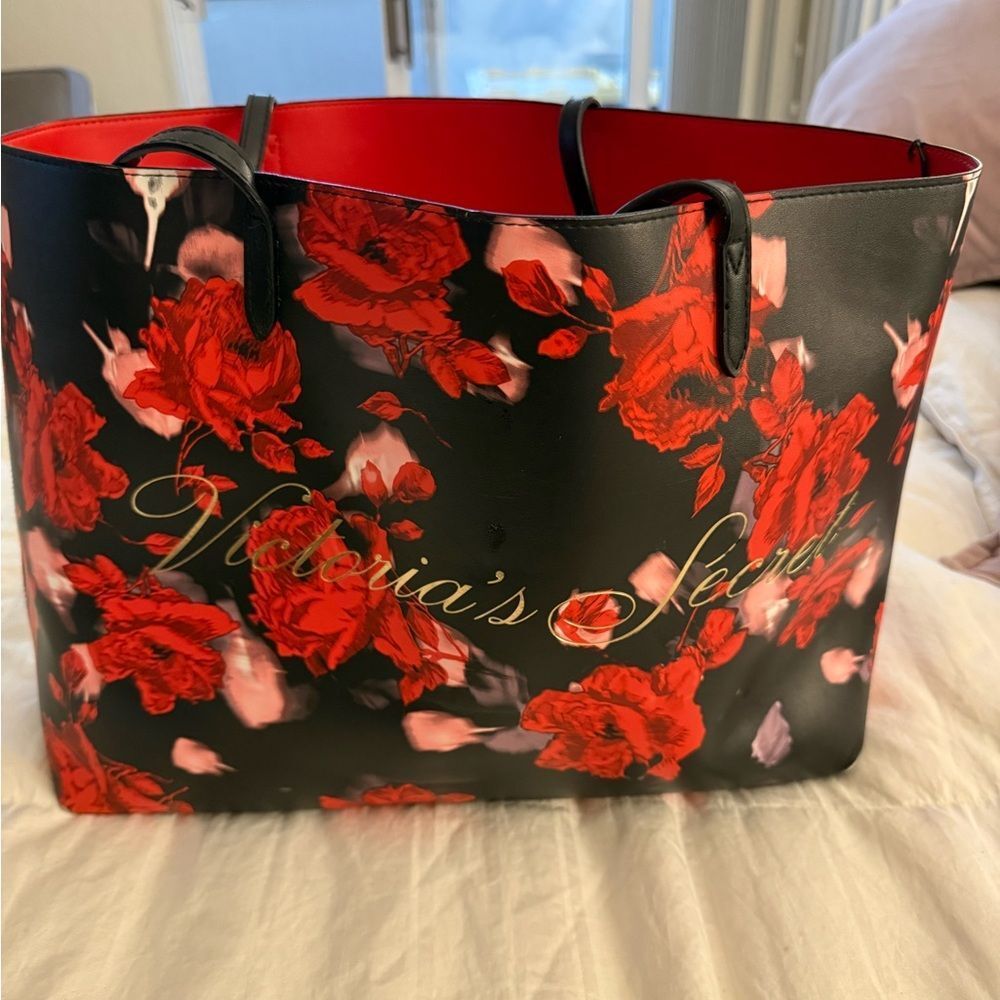 Victoria's Secret Black and Red Floral Tote